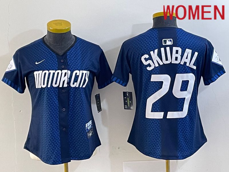 Women Detroit Tigers #29 Skubal Blue City Edition Nike 2024 MLB Jersey style 1->women mlb jersey->Women Jersey
